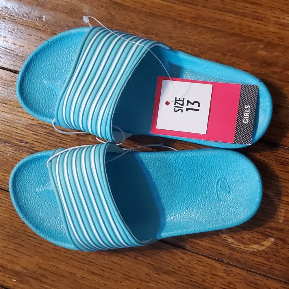 Girls flip-flops Slide ons. Sz 13. Aqua Blue in color
